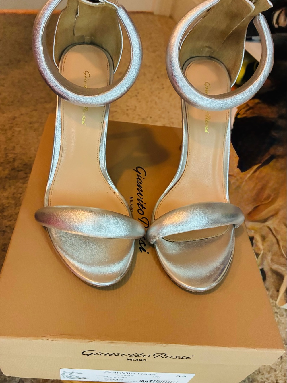 Gianvito Rossi Metallic Silver Ankle-Strap Heels